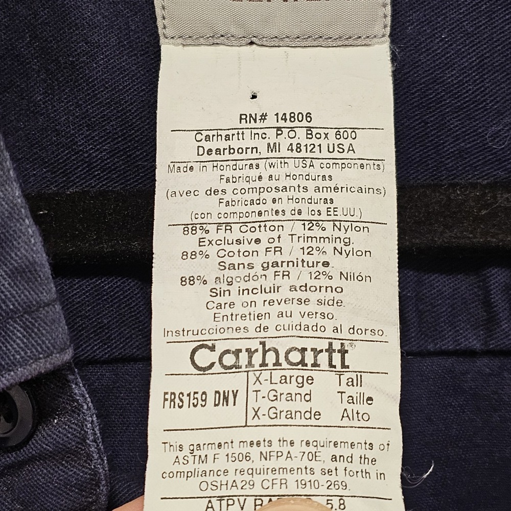 Carhartt FR Shirt Mens XLT Extra Large Tall Navy FRS159 DNY Flame Resistant Work - Picture 6 of 9